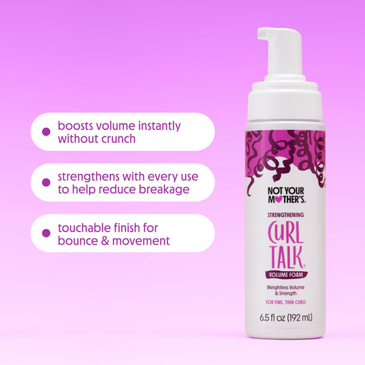 Not Your Mother's Curl Talk Strengthening Volume Foam applying for instant lift and bounce