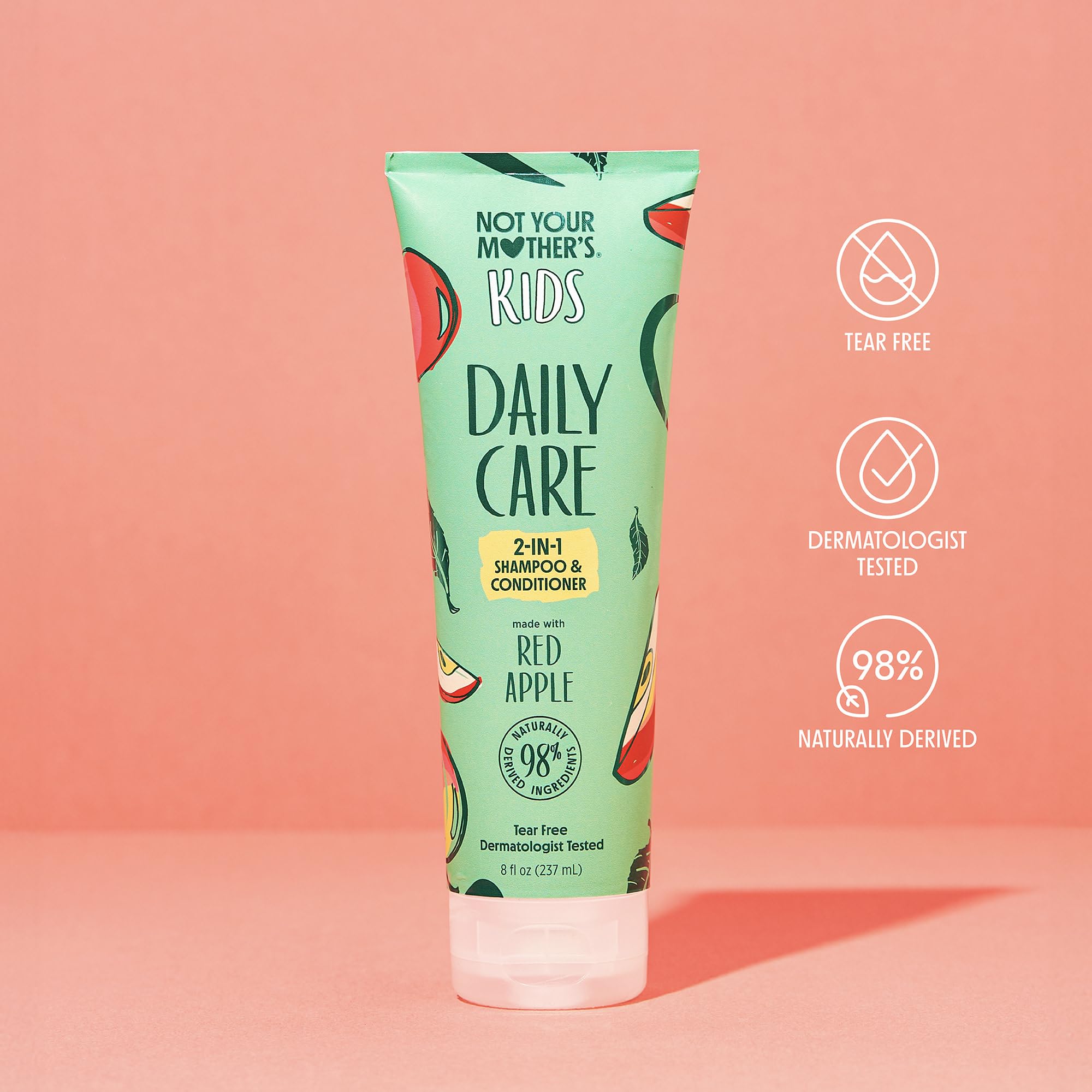 Icon on Not Your Mother's Kids packaging highlights 98% naturally-derived ingredients.