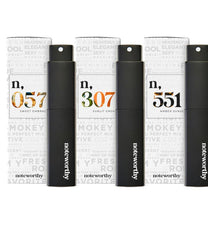 Noteworthy Essentials Trio box and packaging showcasing three portable travel sprays for on-the-go scent