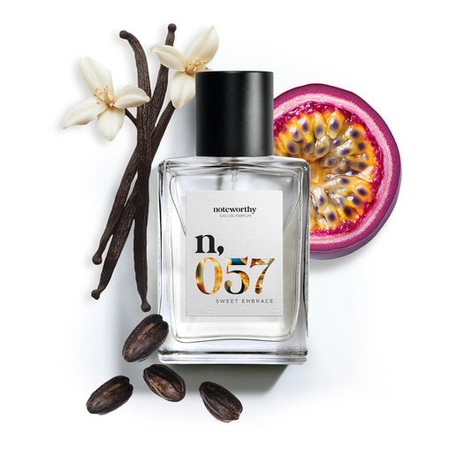 Noteworthy n057 Sweet Embrace bottle pour reveals the rich vanilla and passionfruit blend