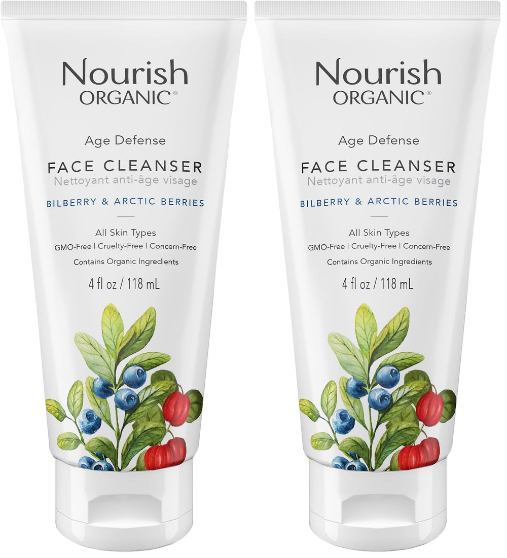 Nourish Organic Face Cleanser bottle with bilberry and Arctic berries for glowing skin