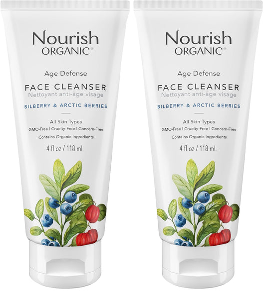 Nourish Organic Face Cleanser bottle with bilberry and Arctic berries for glowing skin