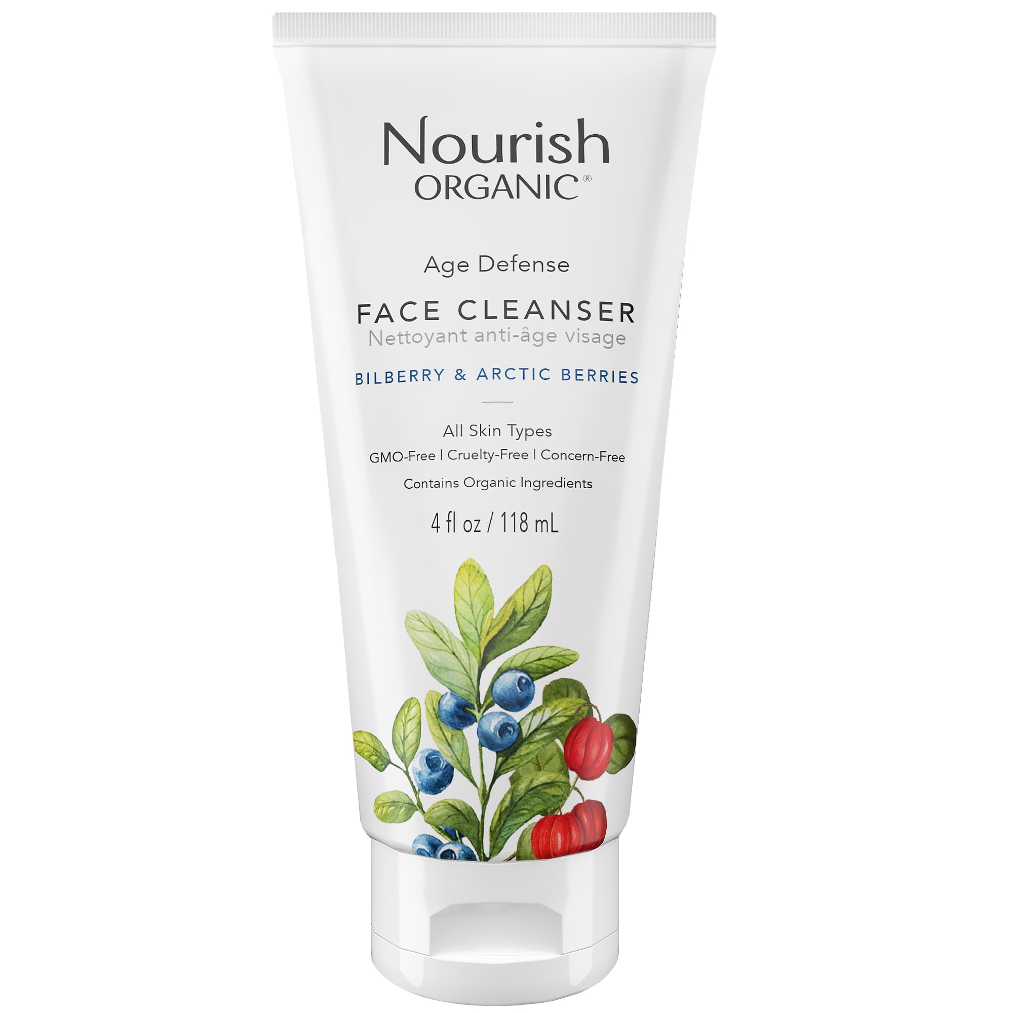 Nourish Organic Face Cleanser bottle showing the product and clean design for daily use