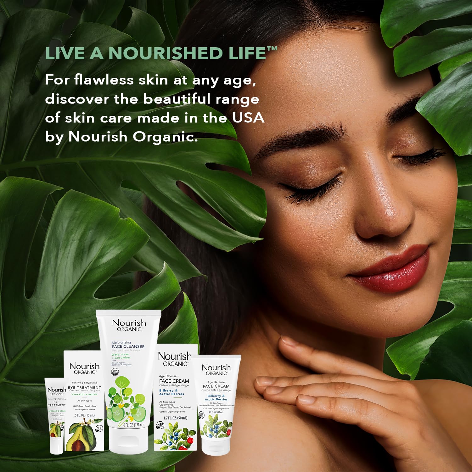 Nourish Organic packaging closeup emphasizing vegan, organic ingredients