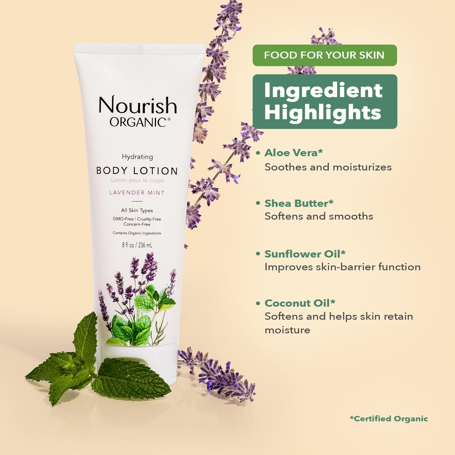 Nourish Organic Lavender Mint cotton round included for facial care