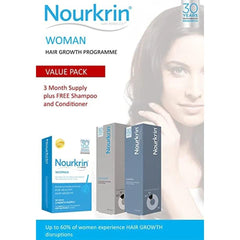 Three-month Nourkrin Woman tablet pack supports daily hair nutrition.