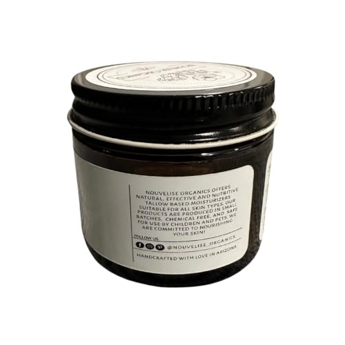 Nouvelise Pure Whipped Tallow Moisturizer jar closeup showing creamy texture.