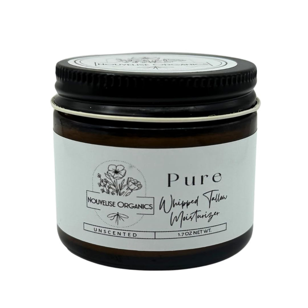 Nouvelise Pure Whipped Tallow Moisturizer bottle with unscented formula for sensitive skin.
