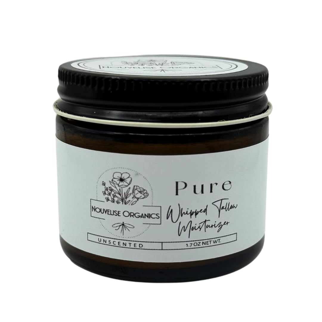 Nouvelise Pure Whipped Tallow Moisturizer bottle with unscented formula for sensitive skin.