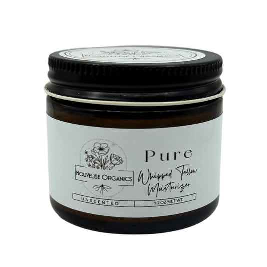 Nouvelise Pure Whipped Tallow Moisturizer bottle with unscented formula for sensitive skin.