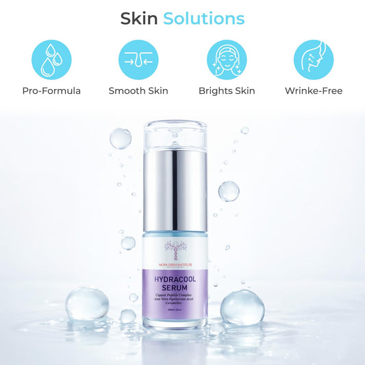 Nova Derm Institute serum texture swirl showing light, non-greasy finish for sensitive skin