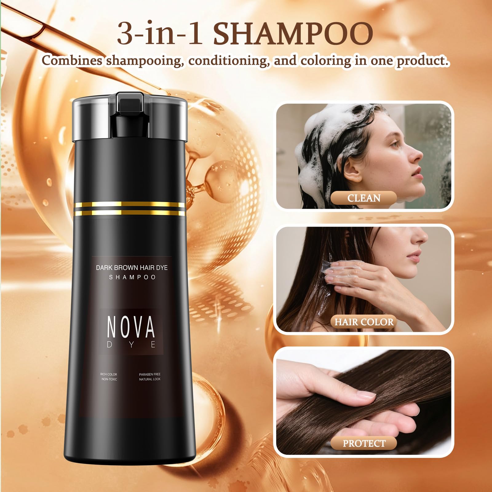 NOVA DYE drying scene suggests fast results with a hair dryer.