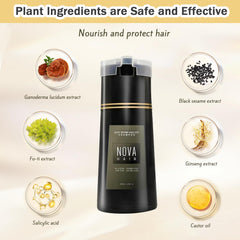 Nova Hair Dye Shampoo 3in1 bottle highlighting convenient dye, shampoo, and conditioner in one