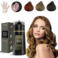 Nova Hair Dye Shampoo coverage shot demonstrating gray hair transformation for a refreshed look