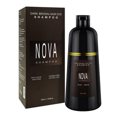 Nova Shampoo gray coverage bottle pour shows easy at-home color and conditioning