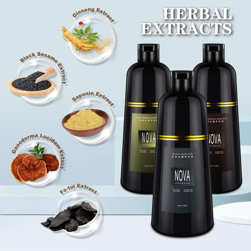 Nova Shampoo gray-hair-coverage demonstrates effective surface coloring for refreshed look.