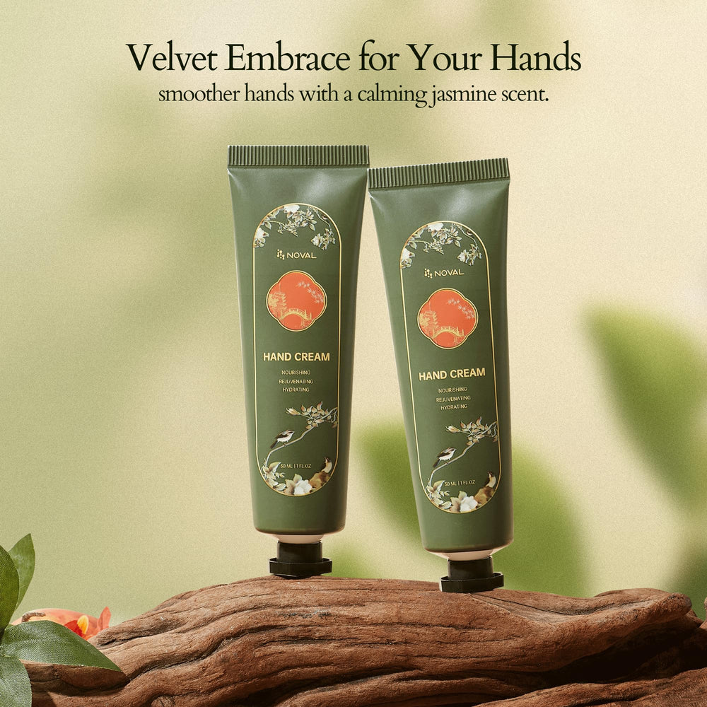 NOVAL Jasmine hand cream side angle highlighting travel-friendly size.