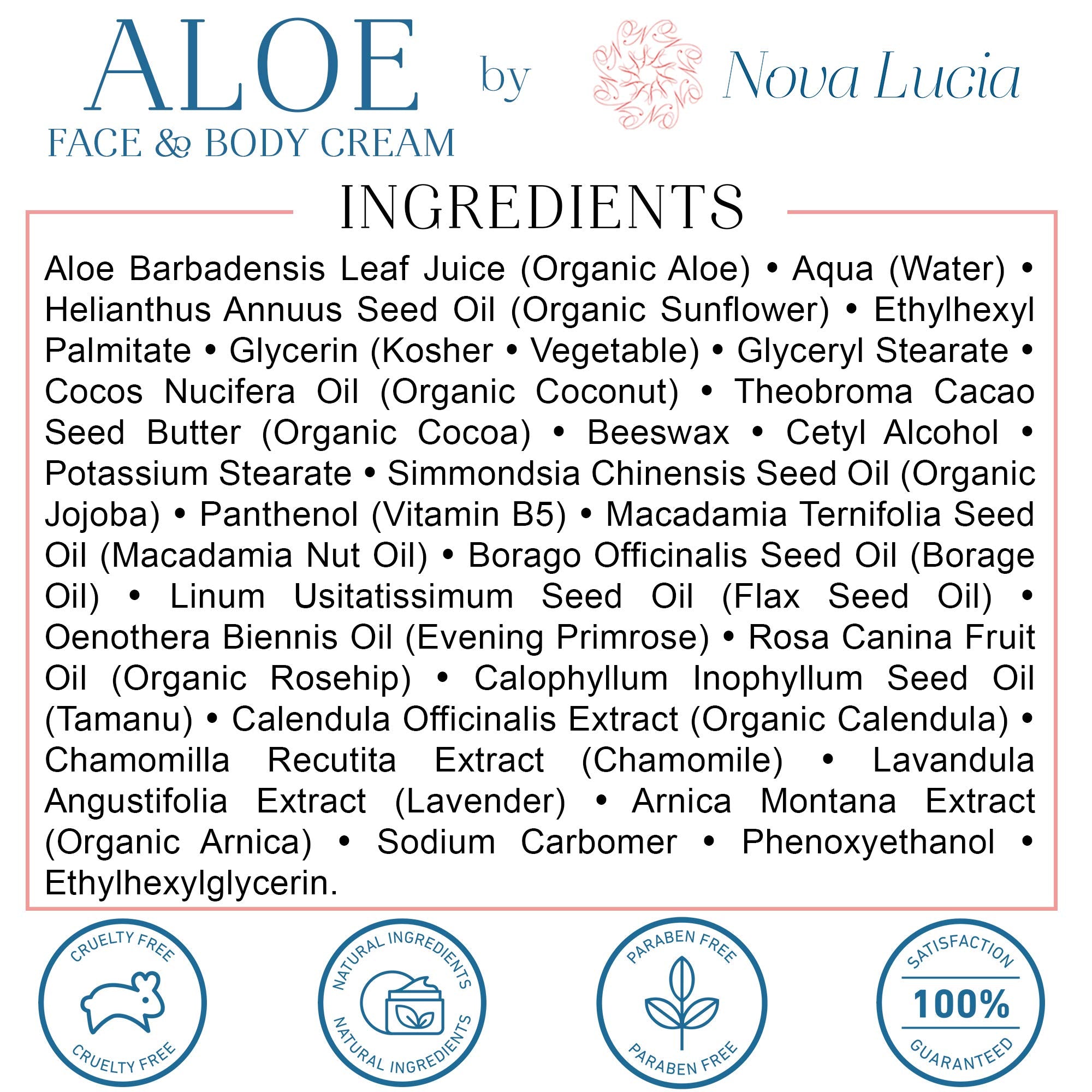Nova Lucia Aloe Vera Cream applied to face and body for hydration and softness.
