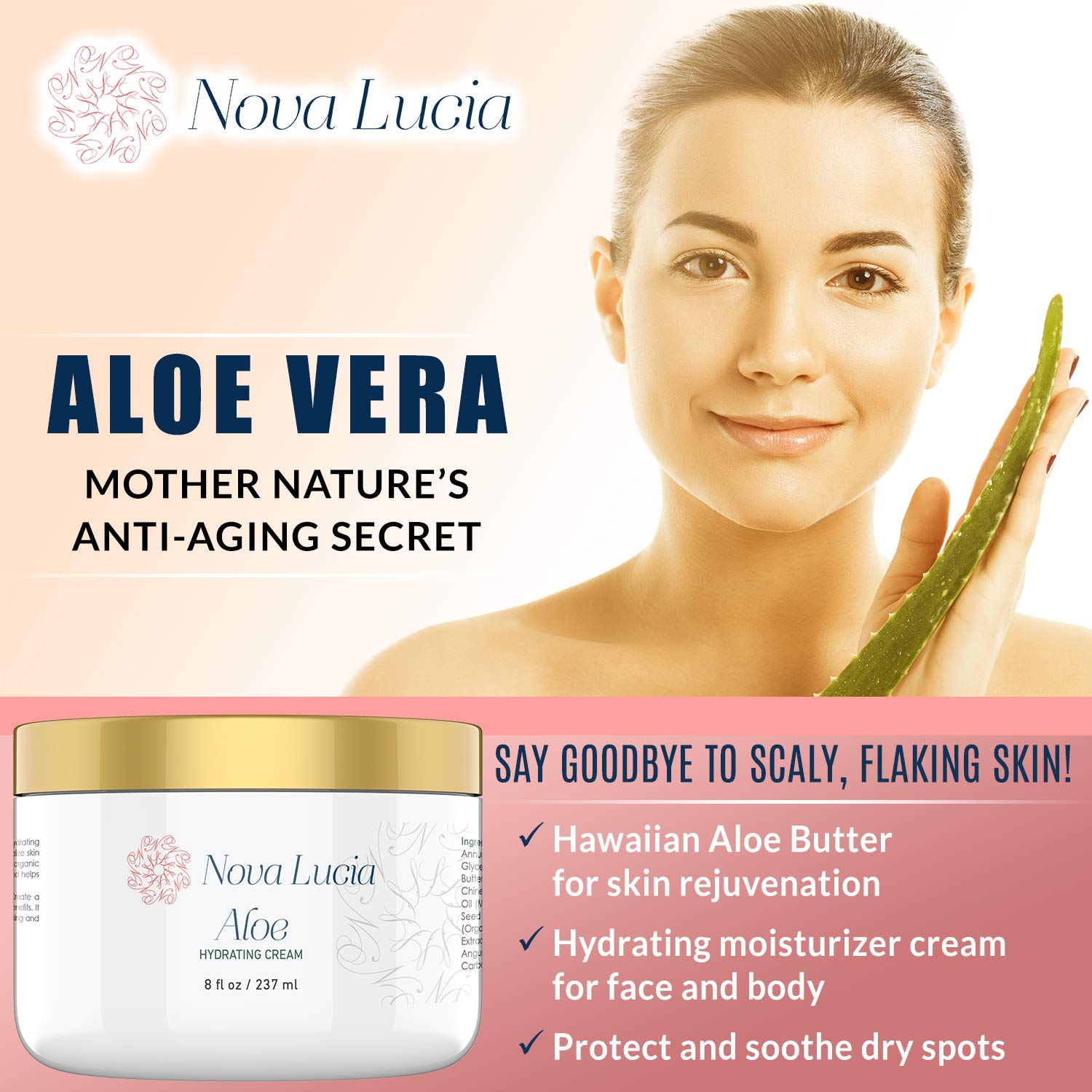 Nova Lucia Aloe Vera Cream for sensitive skin in fragrance-free formula.