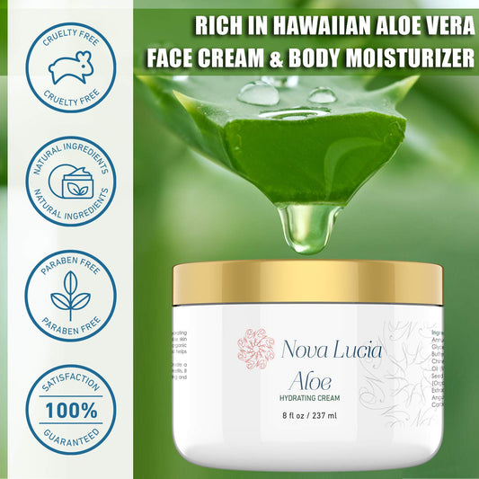 Nova Lucia Aloe Vera Cream texture being smoothed on skin for fast absorption.