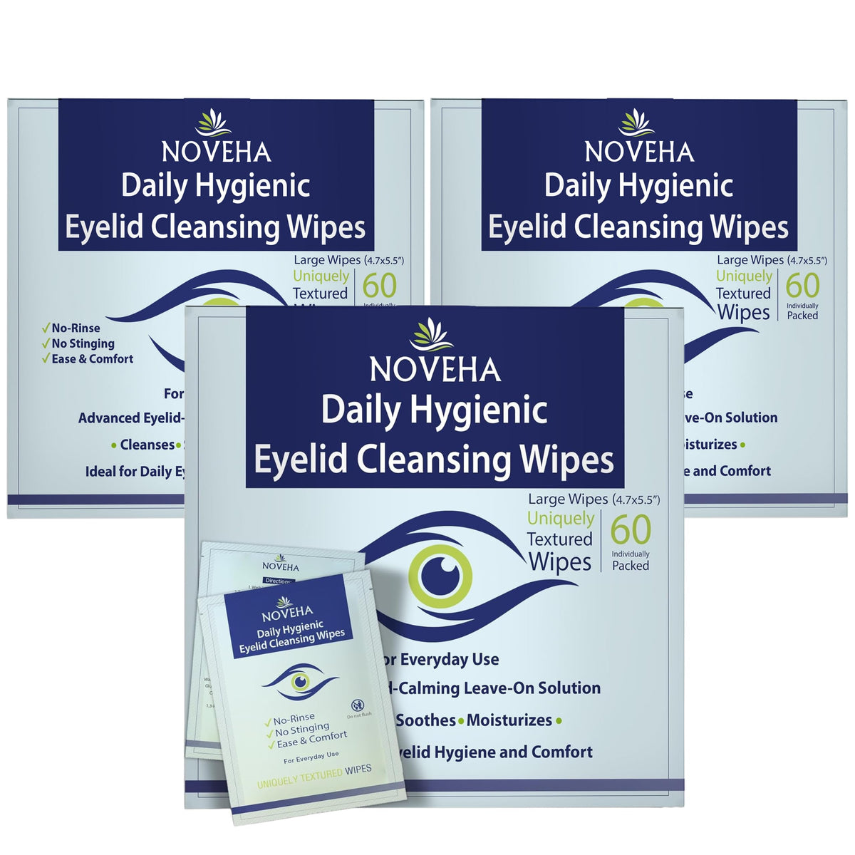 NOVEHA daily eyelid wipes 180-pack for convenient daily eye hygiene.