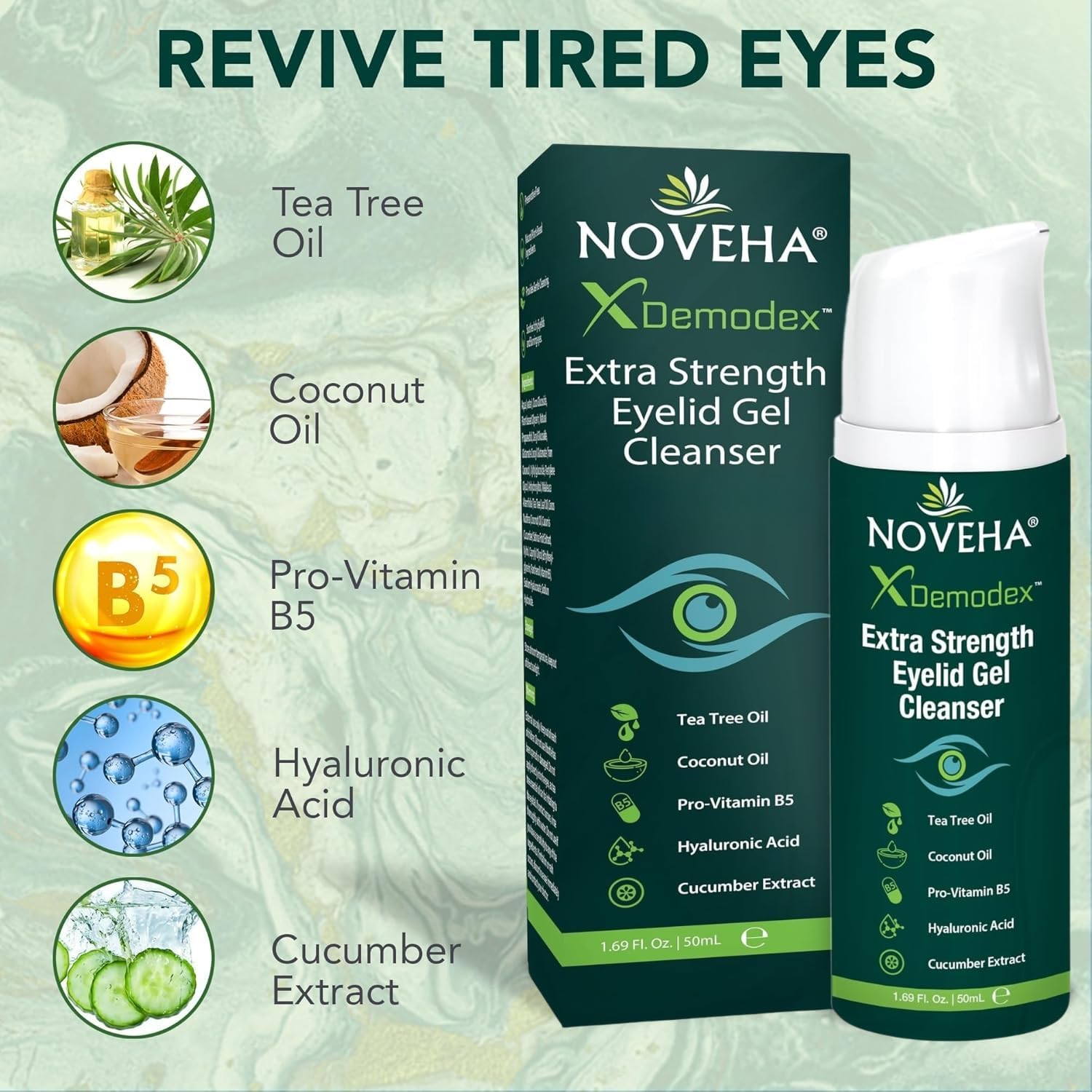 NOVEHA Demodex Eyelid Gel Cleanser foaming texture close-up supports comfortable cleansing
