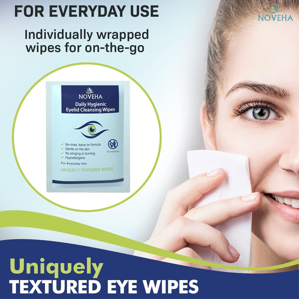 NOVEHA eyelid care wipes help reduce irritation from blepharitis.