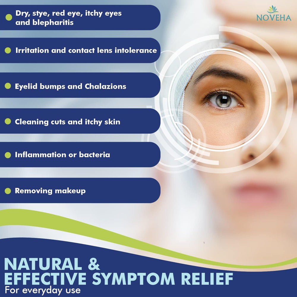 NOVEHA hypoallergenic eye wipes with gentle texture for sensitive skin.