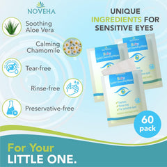 NOVEHA natural eyelid wipes with aloe vera and chamomile for sensitive eyes.