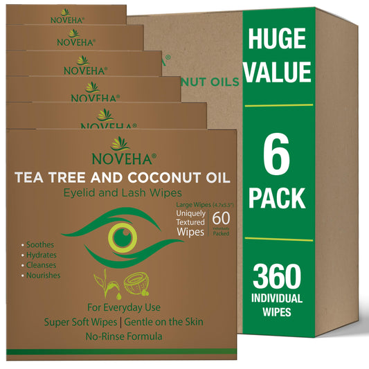 NOVEHA tea tree and coconut eyelid wipe close-up for daily ocular hygiene and gentle cleansing