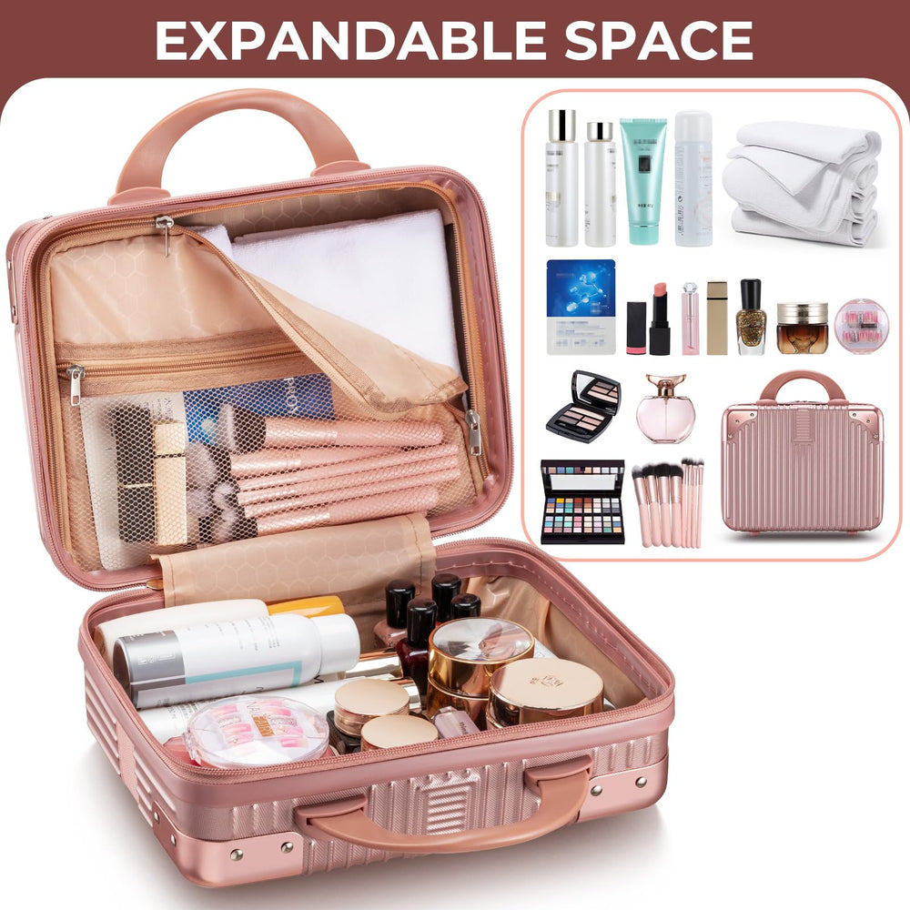 Noverlife rose gold makeup case inside compartments keep cosmetics neatly separated.