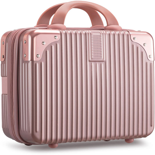 Noverlife rose gold makeup case front view, stylish and travel-ready for on-the-go.
