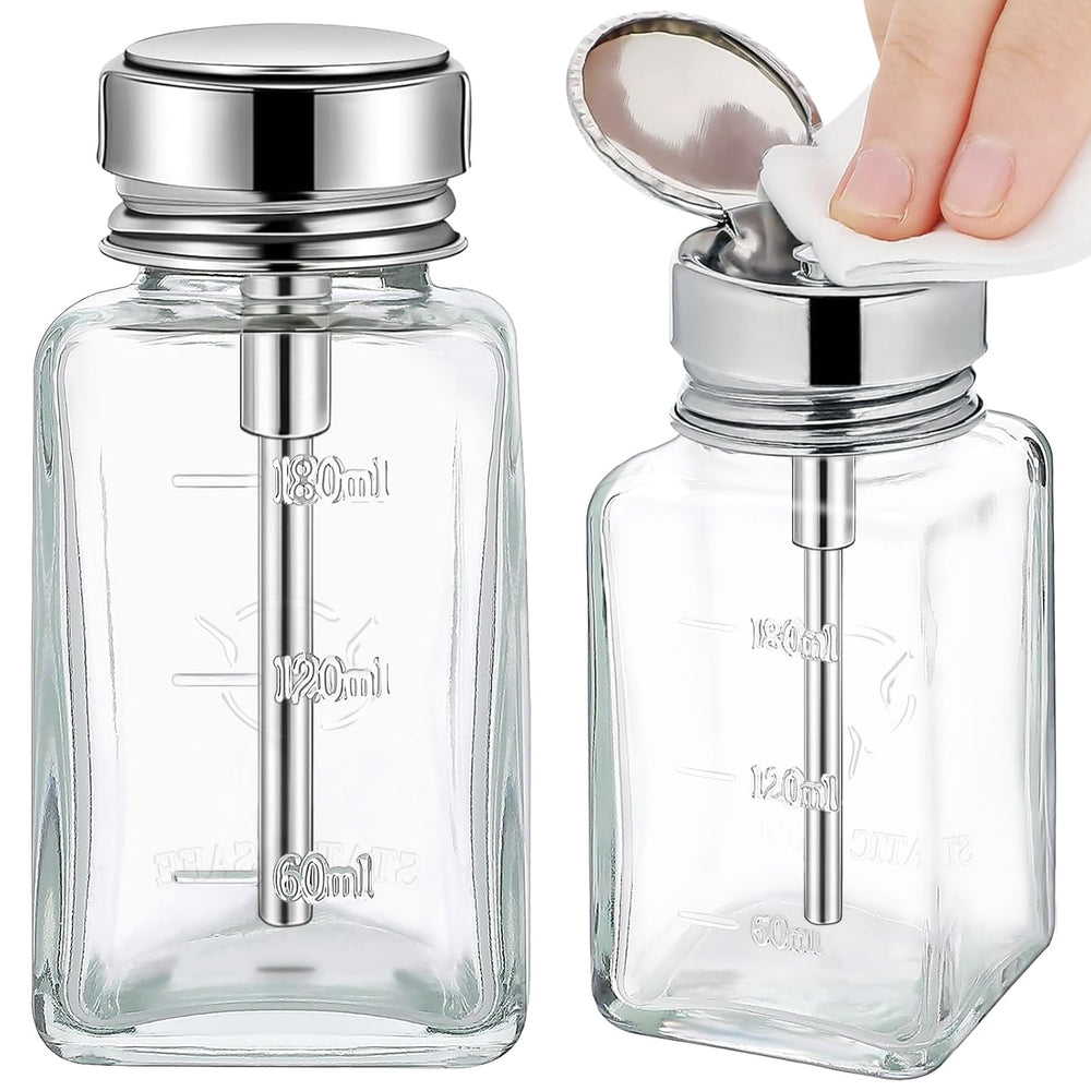 Noverlife square glass pump bottle 180ml showing clear contents for quick identification
