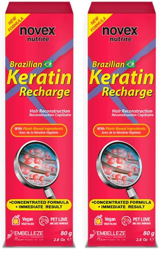 NOVEX Brazilian Keratin Recharge Leave-In 80g tube for frizz control and damage repair