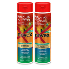 NOVEX Brazilian Keratin shampoo bottle with moisture-rich lather for hydrated hair.