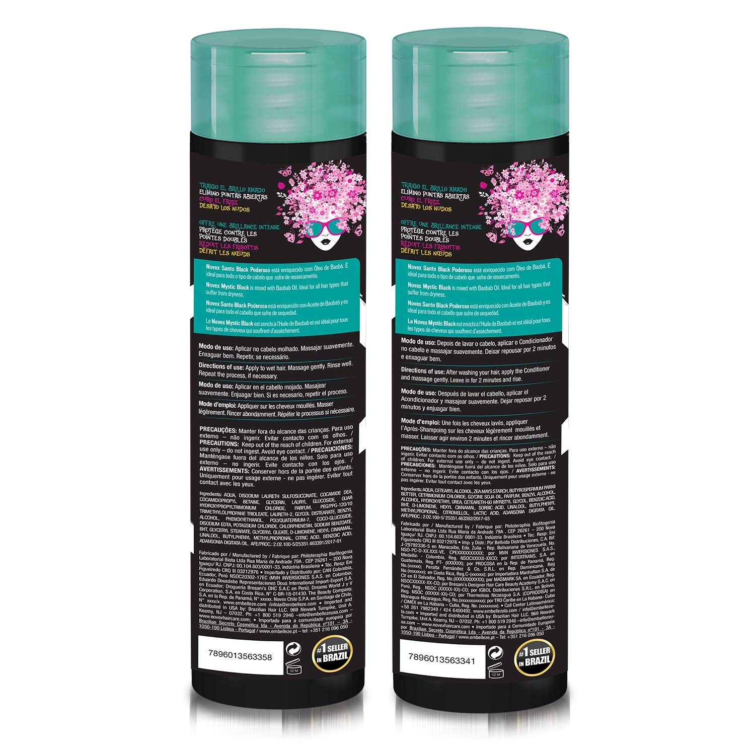NOVEX Mystic Black conditioner bottle — helps seal moisture and smooth strands.