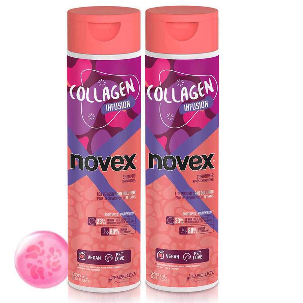 NOVEX shampoo and conditioner duo displayed on shelf for easy daily care.