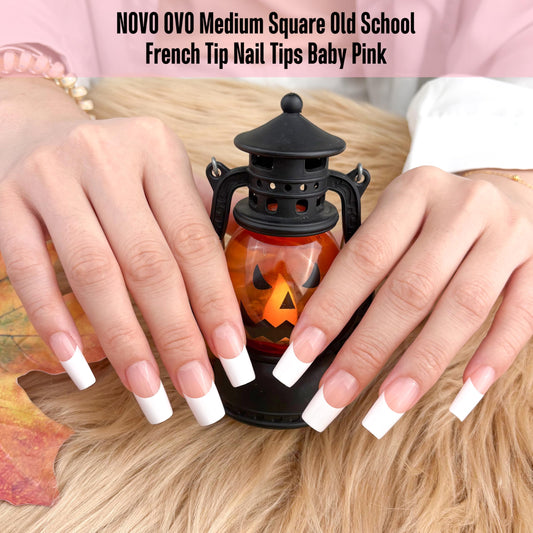 NOVO OVO baby pink medium-length tapered square tips ready for easy press-on nails