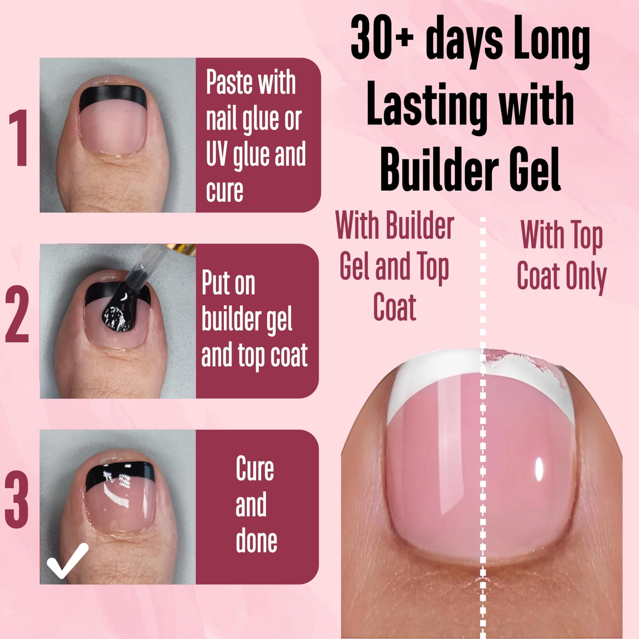 NOVO OVO Berry pink square round tips with pre-applied primer and base coat