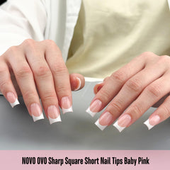 NOVO OVO builder gel compatible tips with top coat for durable wear.