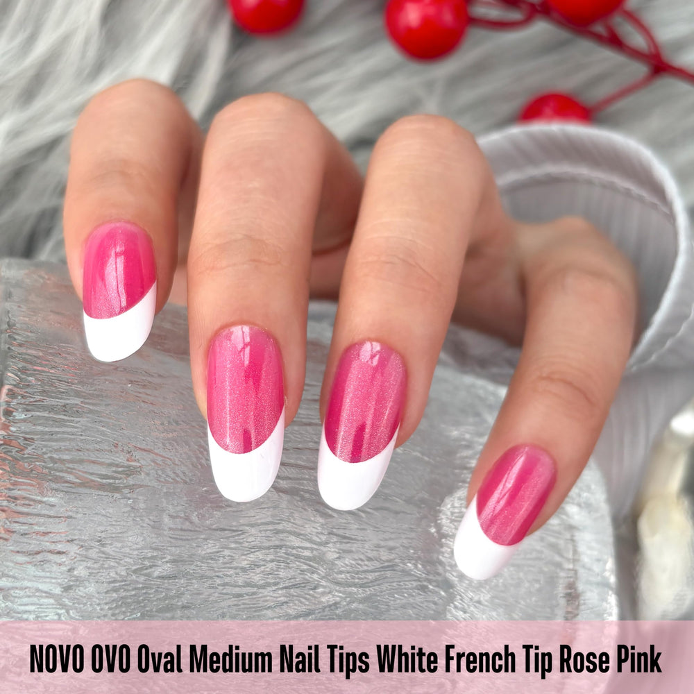 NOVO OVO extra-thick soft gel nail tips in rose pink for durable extensions