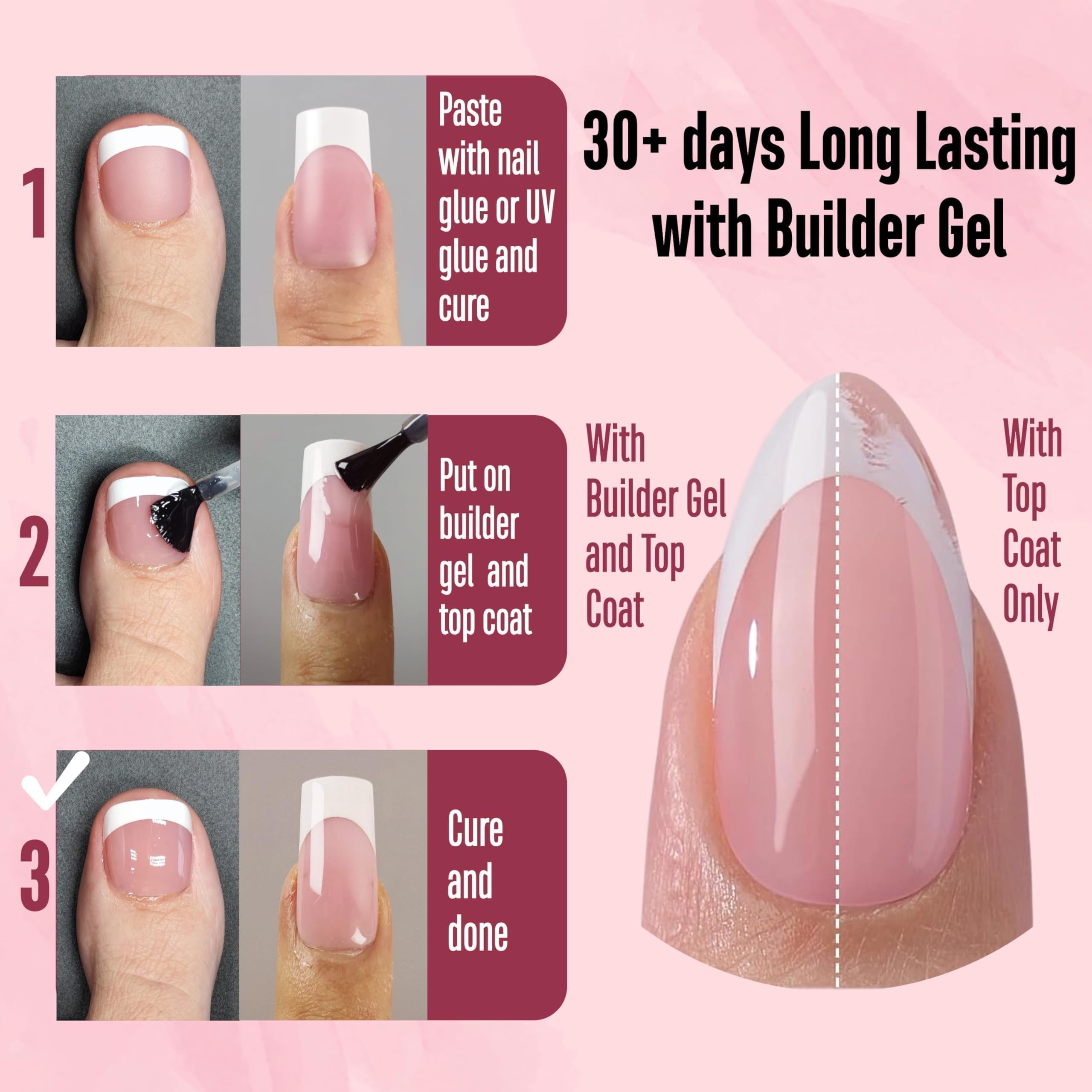 NOVO OVO berry pink toe tips with square round shapes for a comfortable pedicure