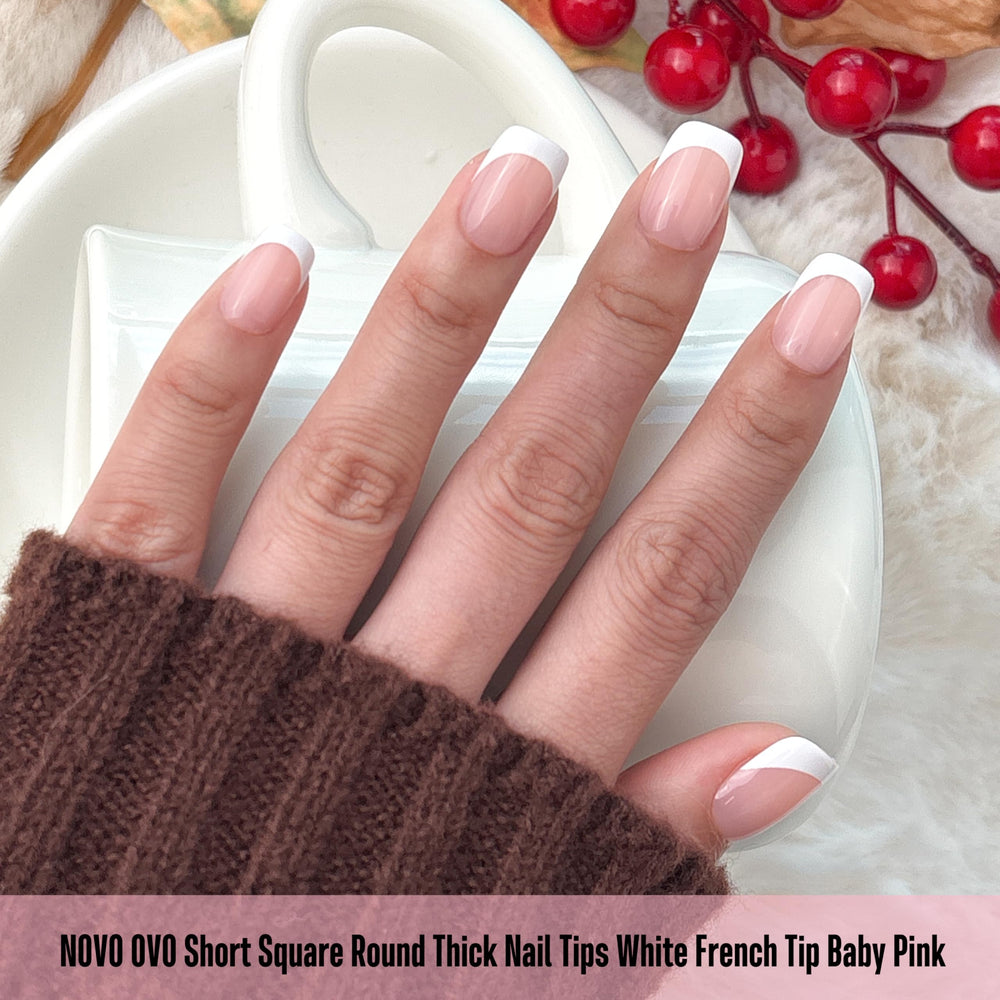 NOVO OVO full cover press-on nails Baby Pink ready with glue for DIY nails