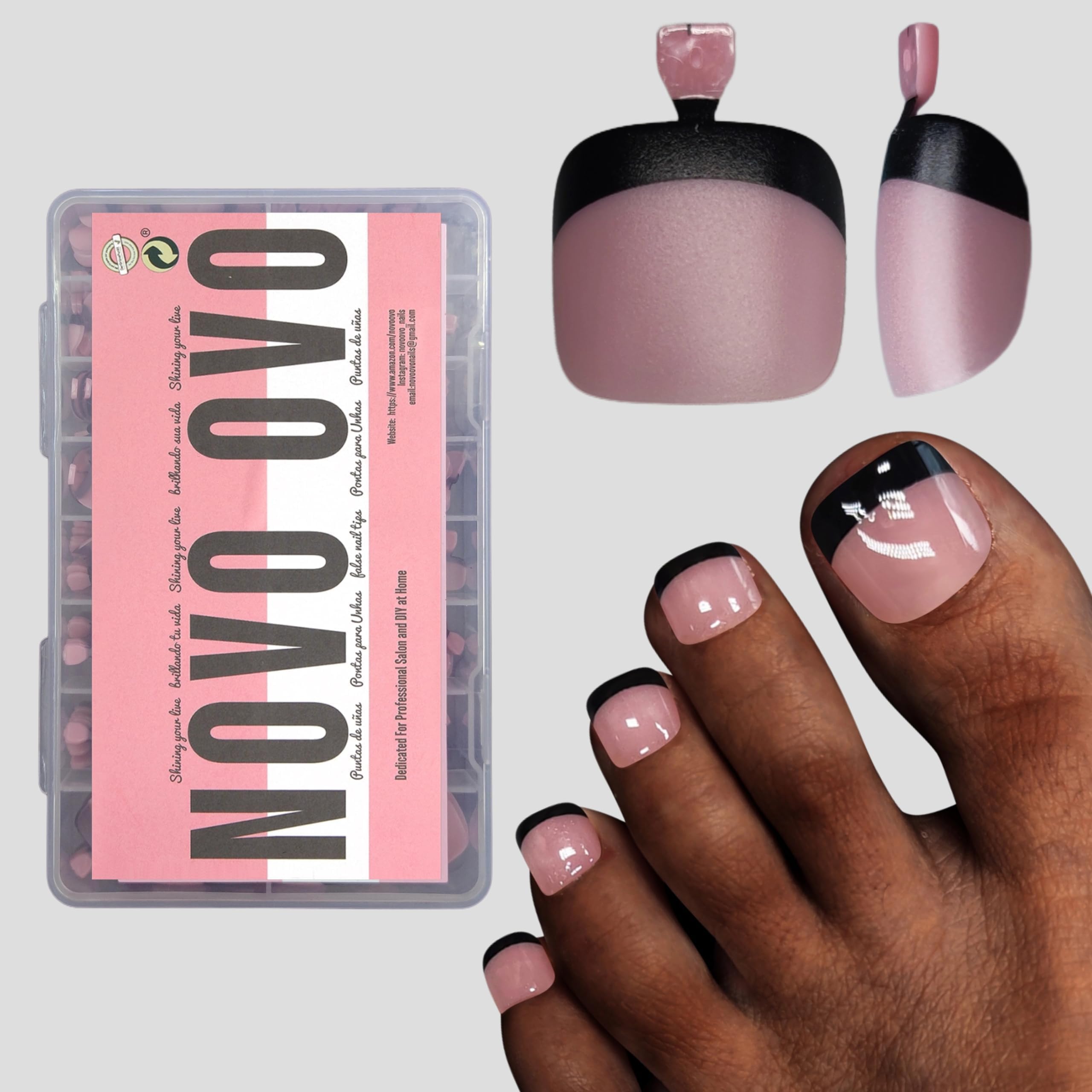 NOVO OVO Halloween black French tip toe nails for quick DIY pedicure