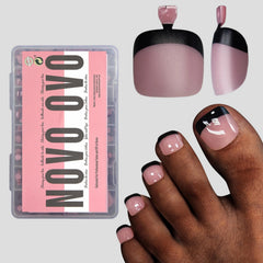 NOVO OVO Halloween black French tip toe nails for quick DIY pedicure