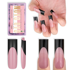 NOVO OVO long-sharp-square black French tip nails for quick at-home manicures.