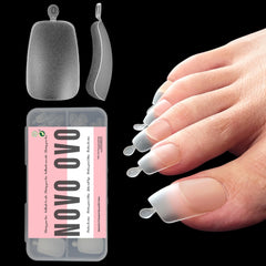 NOVO OVO long curved toe tips shown for glamorous pedicures with open-toe wear.
