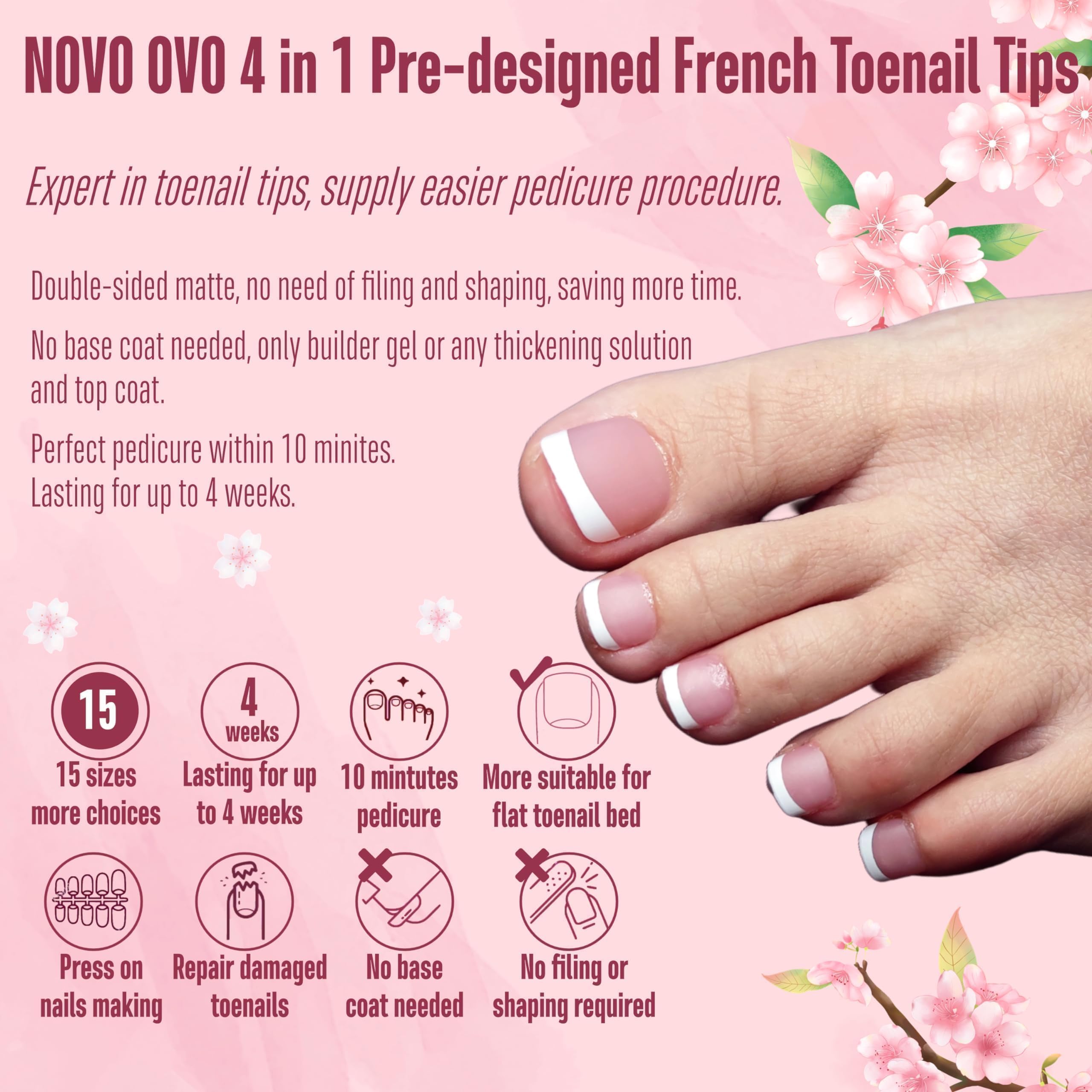 NOVO OVO matte French tip toenails ideal for nail art designs