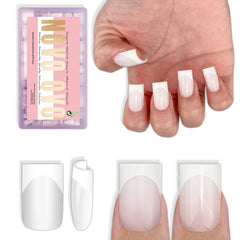 NOVO OVO milky white short sharp square French tip nails for salon-quality manicure