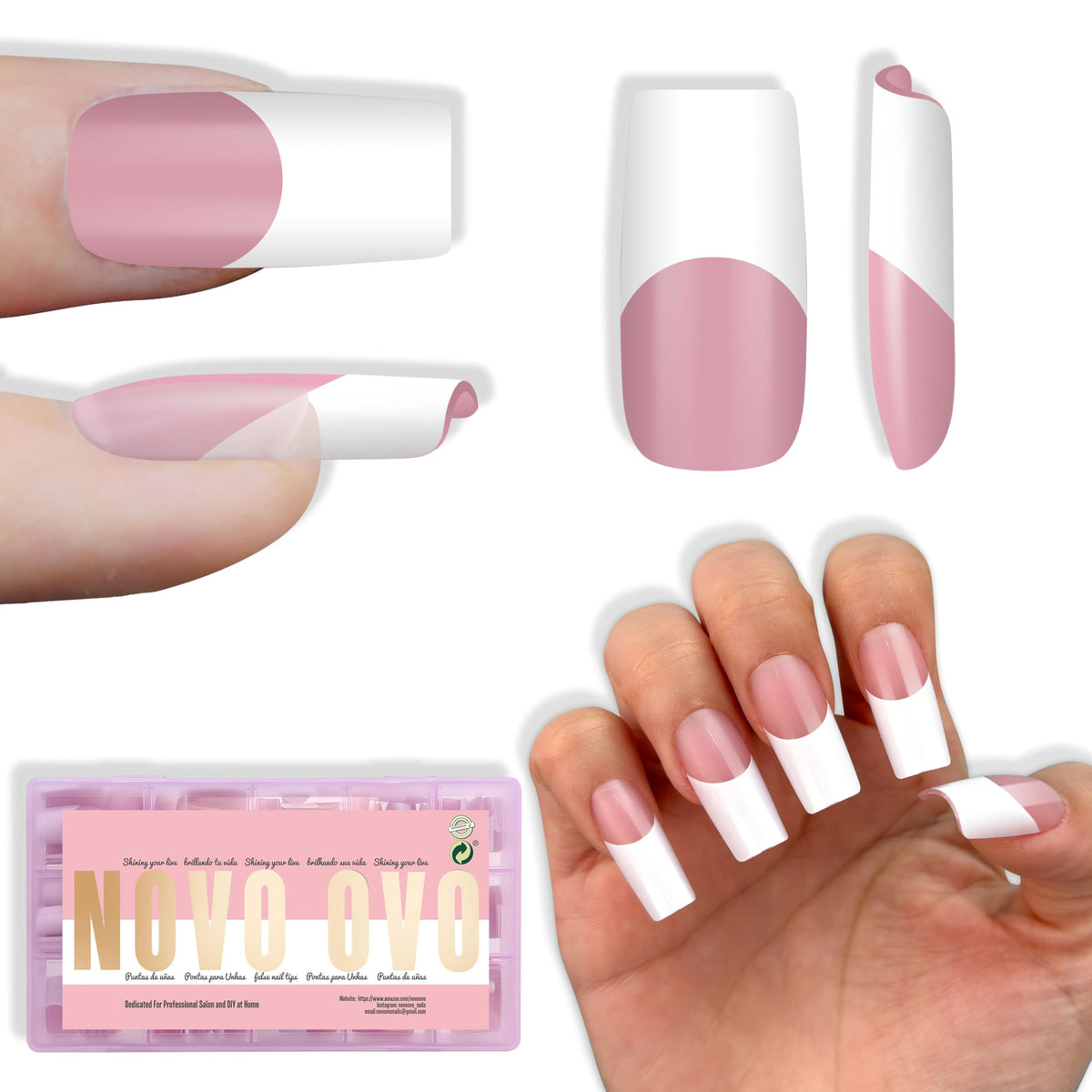 NOVO OVO Old School white French tip press-on nails for quick salon-style manicure